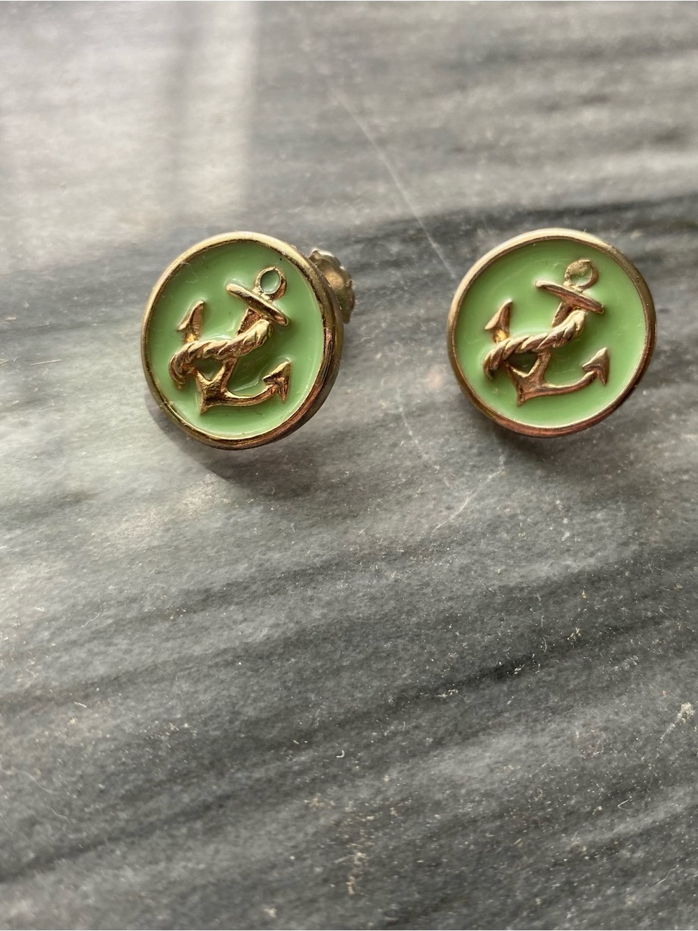 Anchor Stud Earrings - Seafoam Green Enamel and Gold